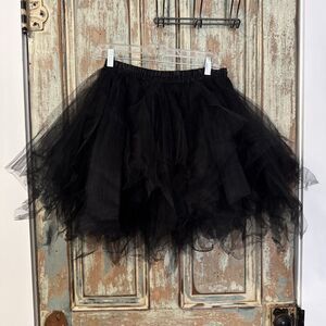 Black Tutu US Size 12-24 Tulle Black Liner Skirt Stretchy Elastic Waist FUN